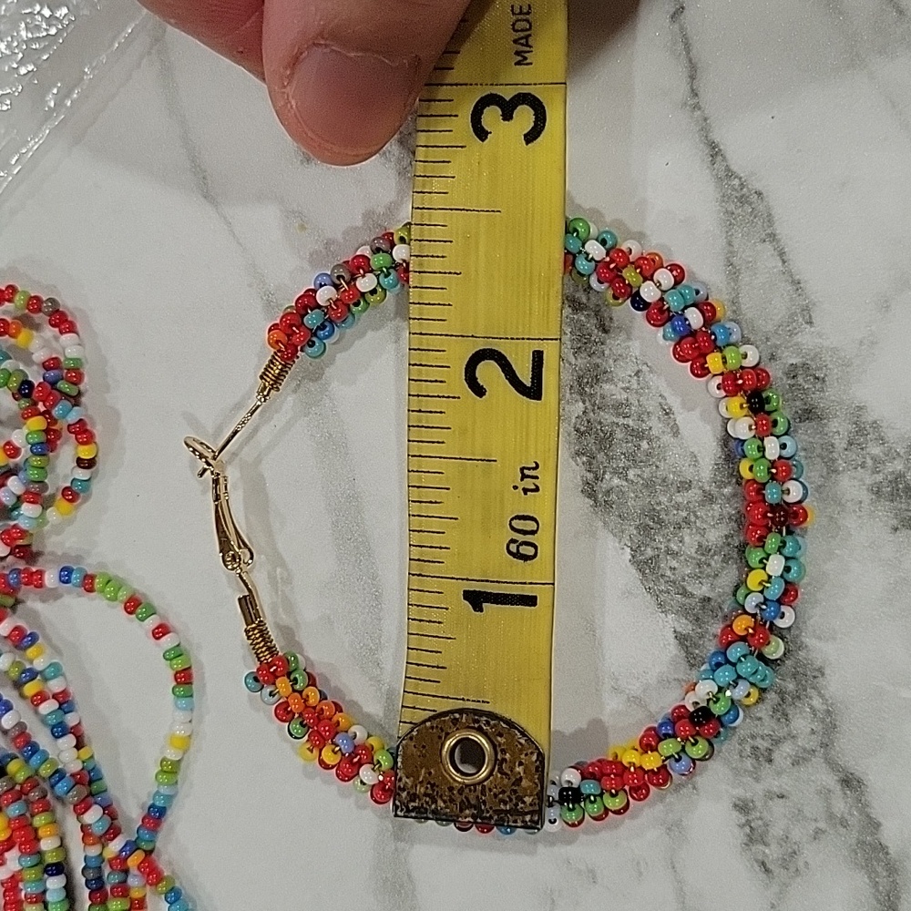 Handmade Multicolor Beaded Hoop Southwestern Boho Western Artisan Festival Y2k - Picture 4 of 4